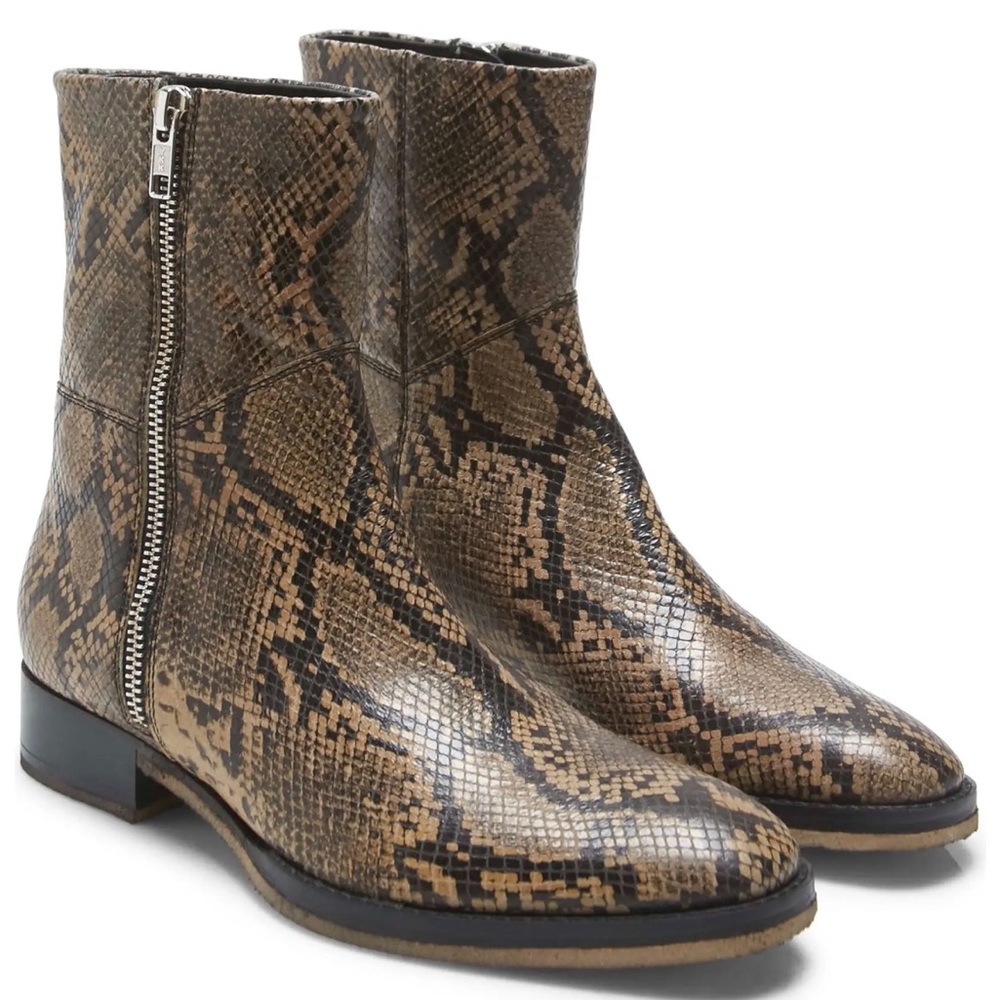 Free people Luna Natural snake skin design leather side zip ankle boots
